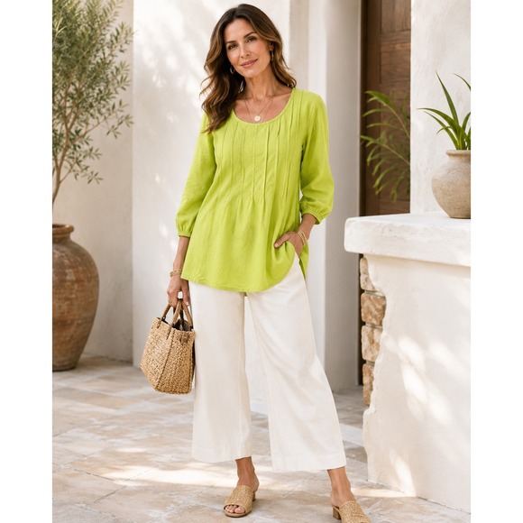Soft Surroundings Tops - Soft Surroundings Tunic Women XL Lime Green Excellent Pintuck Cotton 24014